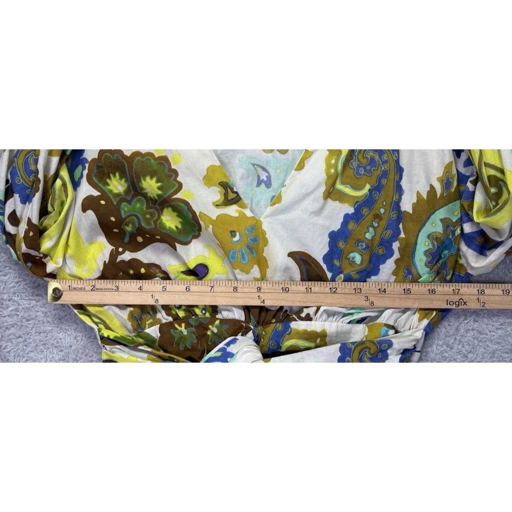 Zara Womens Long Sleeve Twist Front Crop Top Medium Paisley Boho V Neck Fitted - Picture 5 of 11